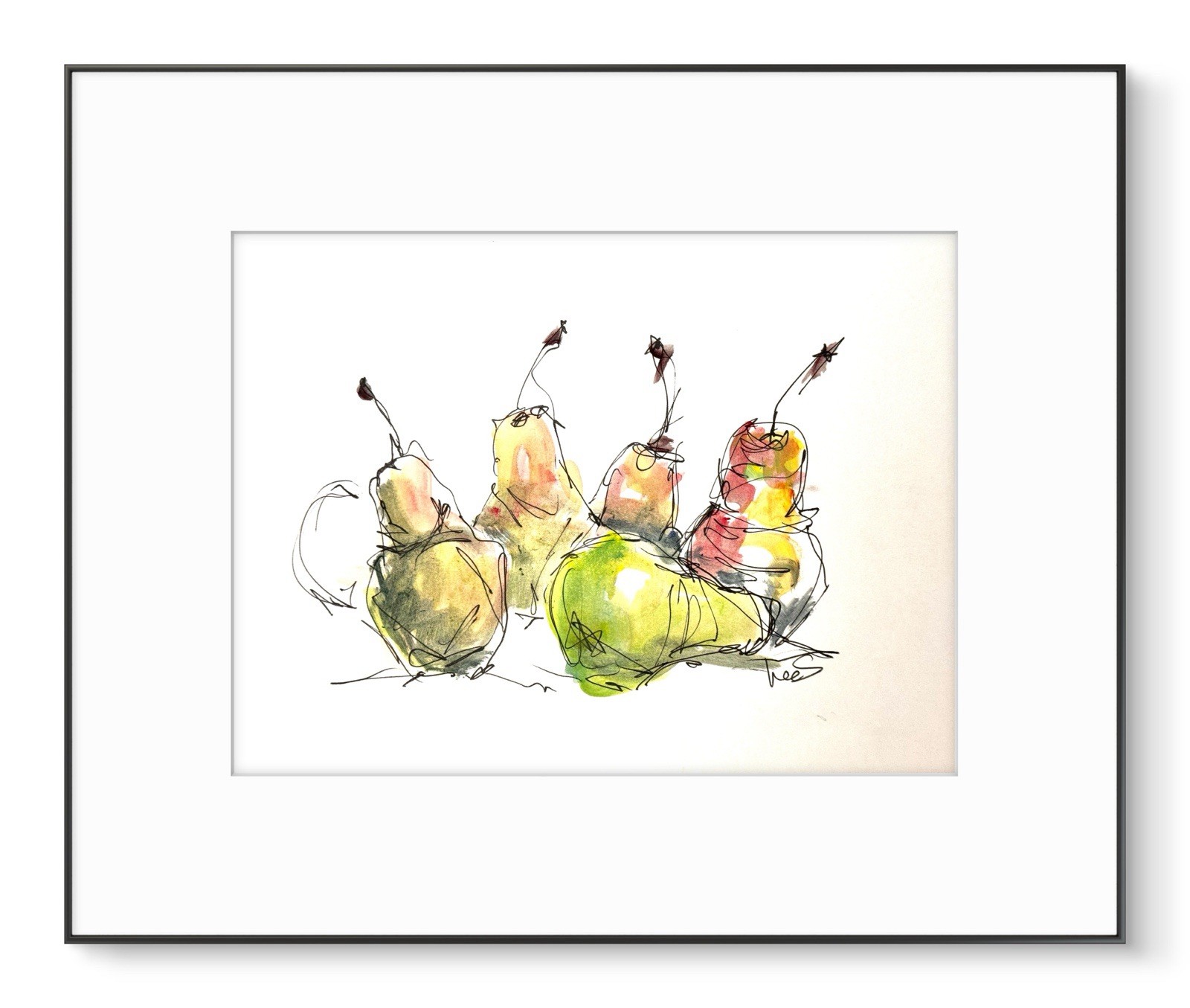 Original Abstract Expressionism 9X12 Pears Paper Ink Colorful Handmade Signed 15