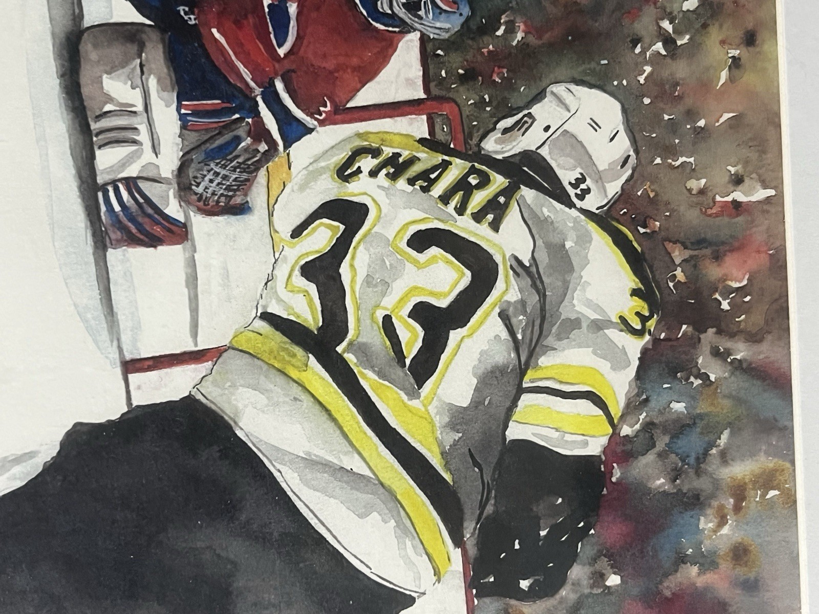Signed J Lagasse Original Watercolor – Bruins #33 Chara Hockey Art