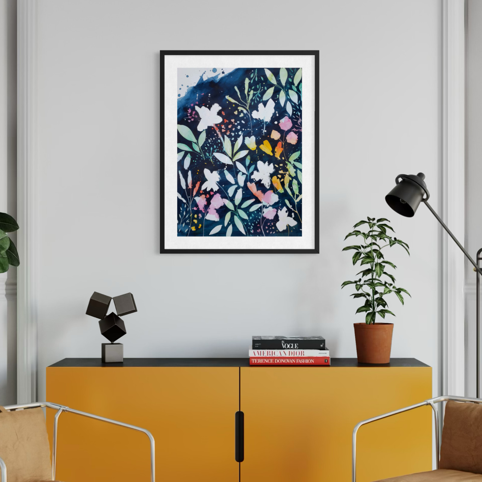 Original Hand Painted 18×24 Floral Abstract Acrylic on Paper Signed Wall Art