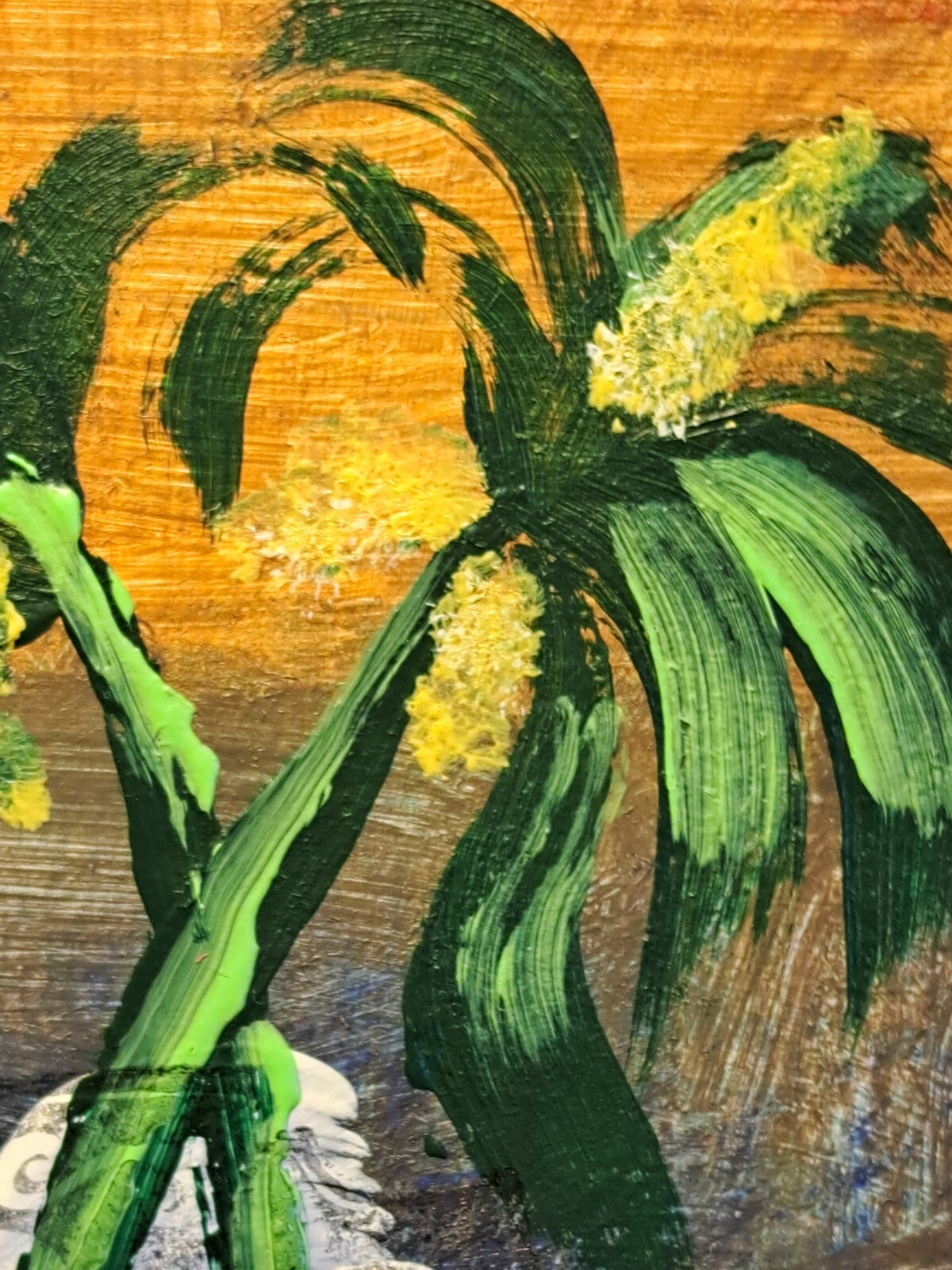 Tropical orange acrylic ink «Friendly Palms» aceo artcard Limited 1/1 Signed