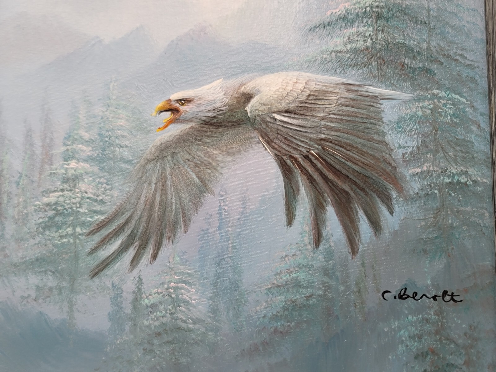 Bald Eagle in Flight Signed C. Benolt 3D Oil Framed
