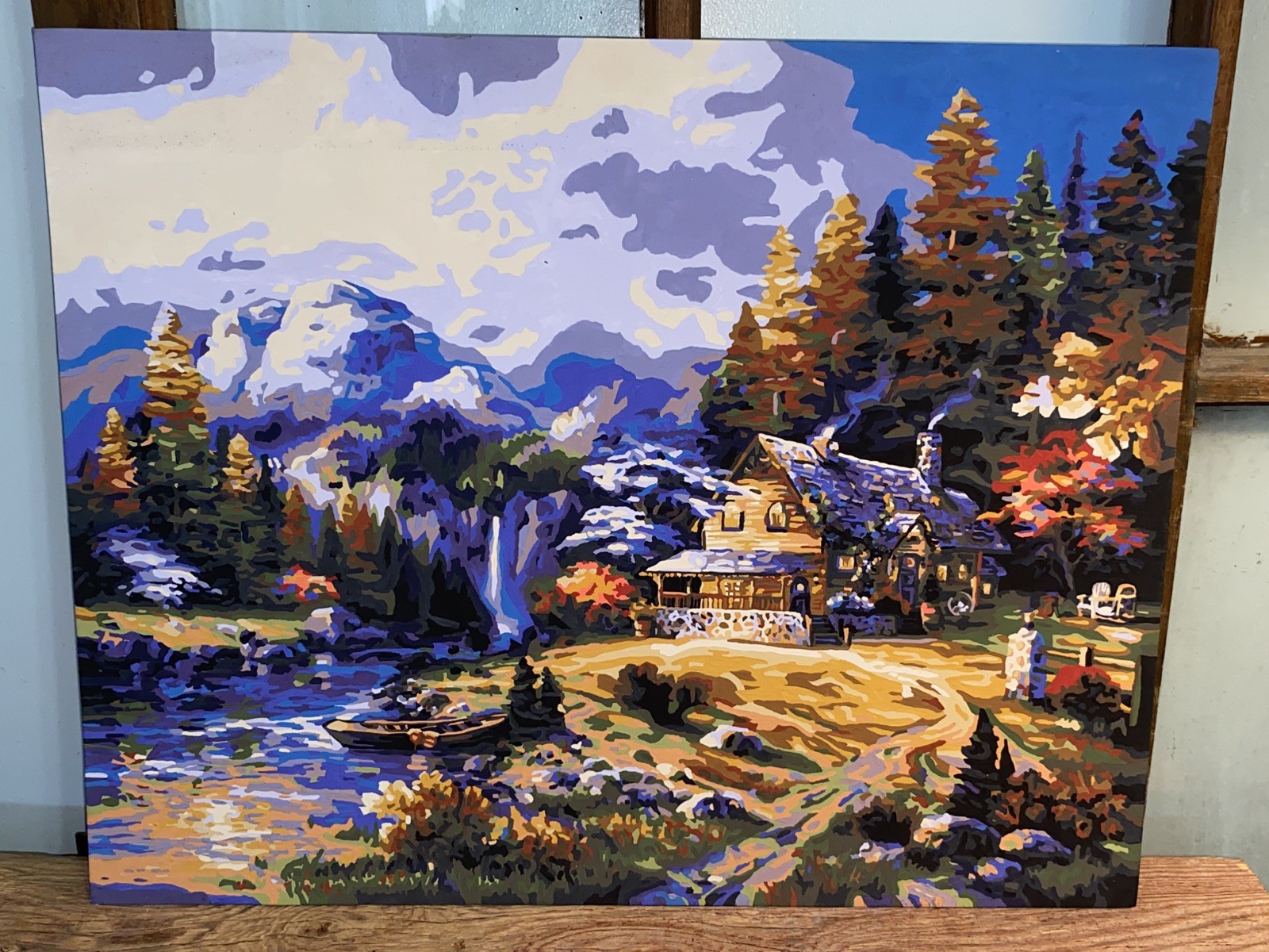 Vtg Paint By Number CABiN in the Woods near Water 20″x 16″ UNFRAMED Painting #3