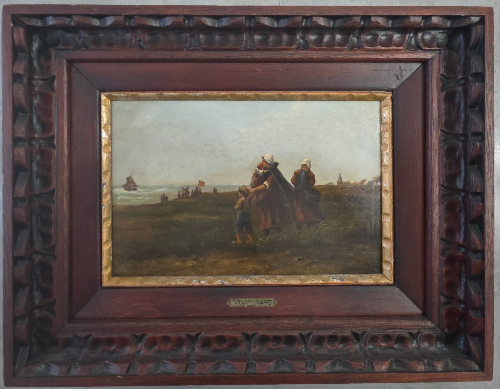 JAMES D. AYLWARD, OIL ON PANEL, 7″ x 10.5″ UNTITLED SEASIDE, 19/20thC. SIGNED