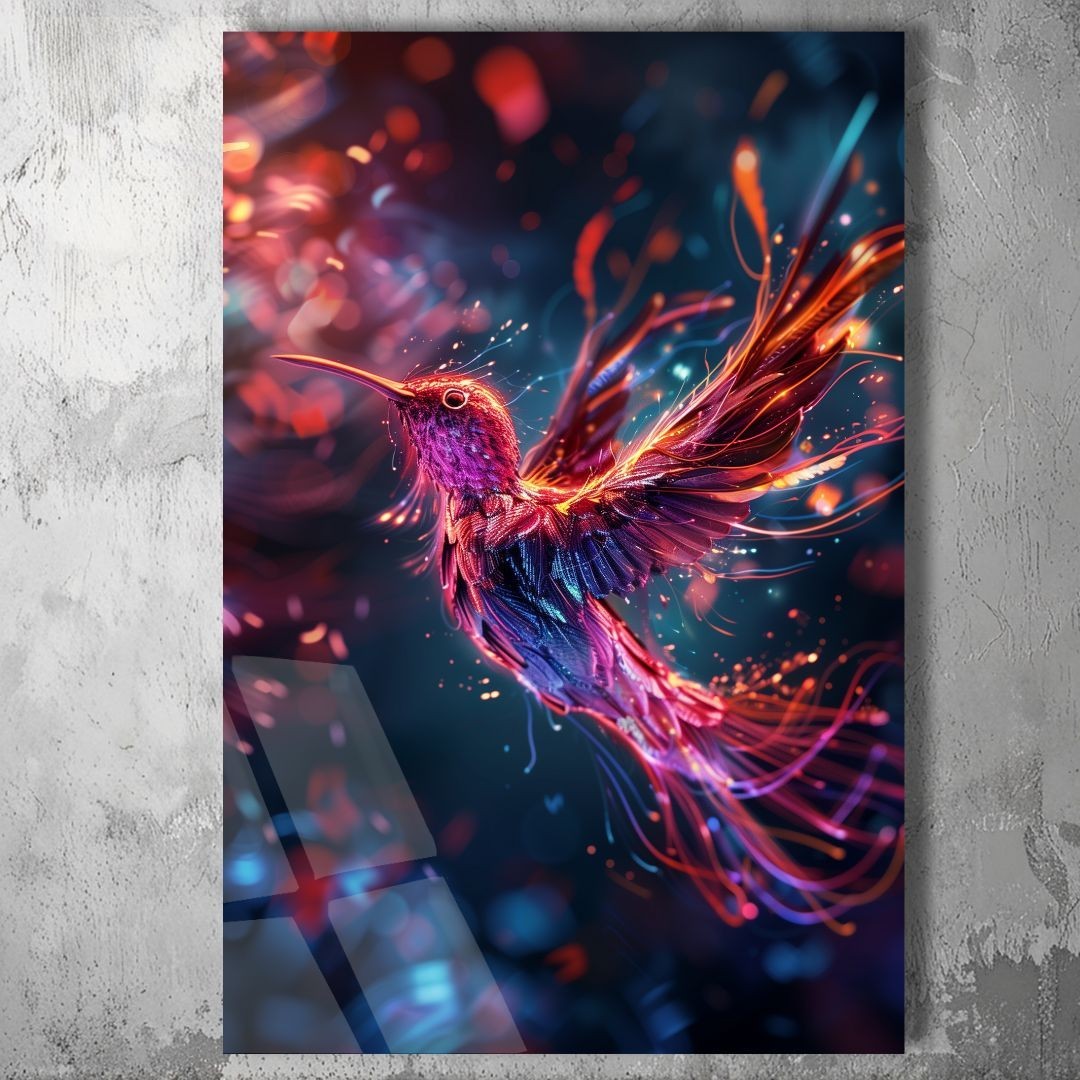 Glass 3D Painting Fantasy Bird UV Printed Acrylic Glass, Modern Bright Decor