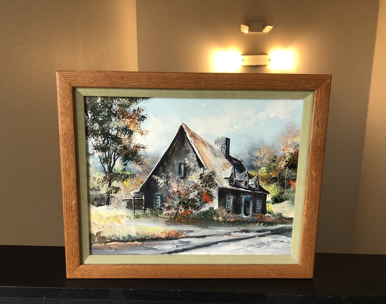 VTG Original signed Oil On Canvas Framed Art Rustic Cottage Scene 13.5 X 16.5”