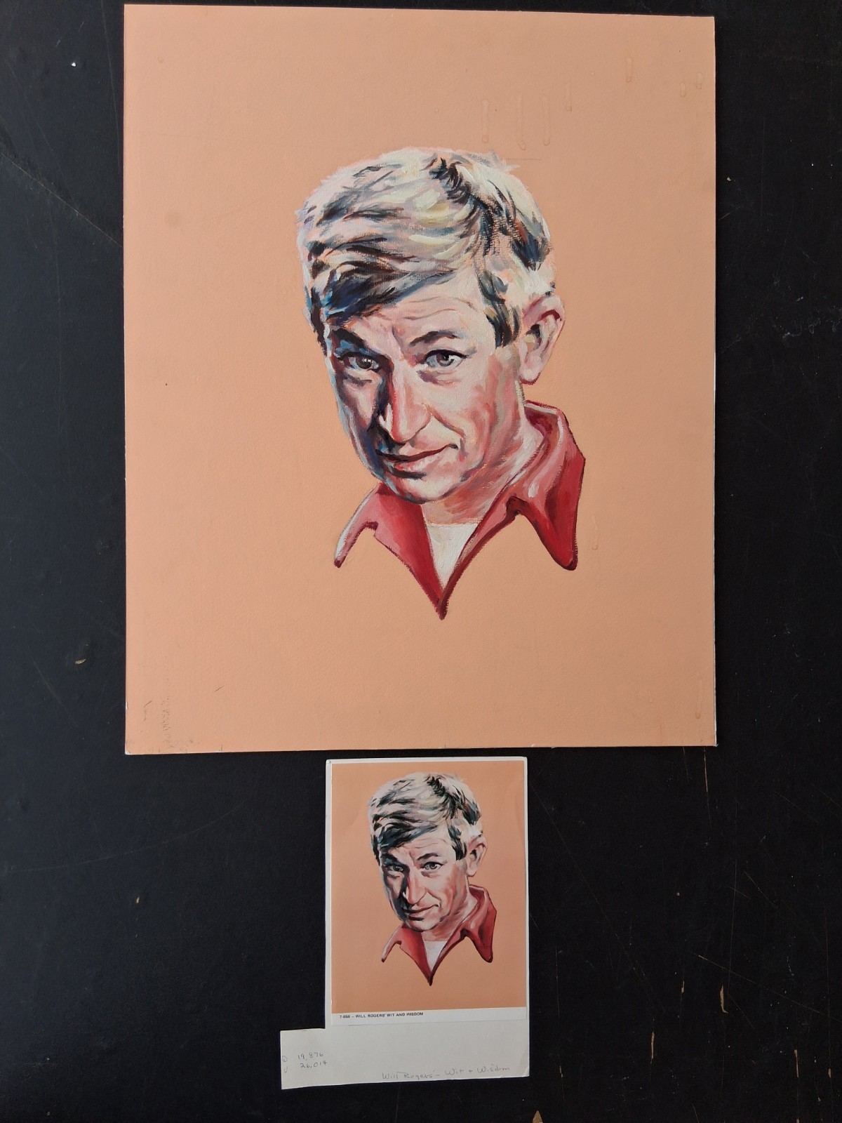 WILL ROGERS – ORIGINAL 1940S ILLUSTRATION PORTRAIT PAINTING – SHAW BARTON