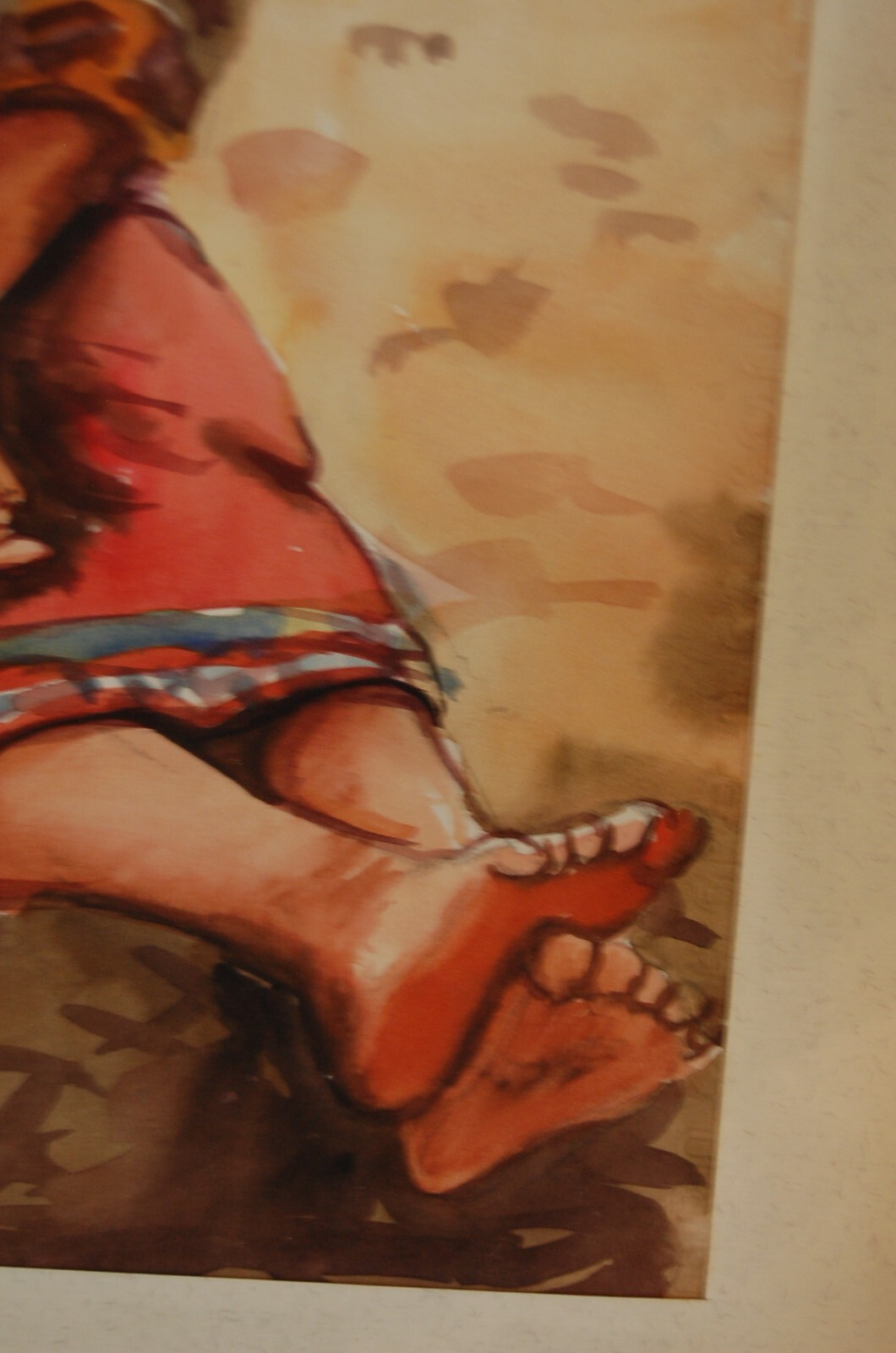 VINTAGE FRAMED MATTED ORIGINAL WATERCOLOR PAINTING OF PERUVIAN NATIVE GIRL CHILD