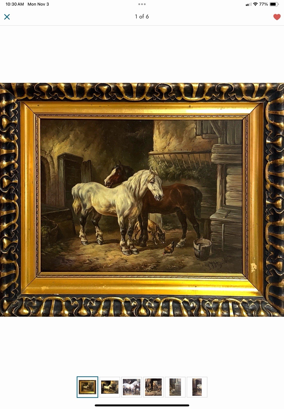 John Frederick Herring, Jr Original Stable Scene Oil Painting On Wood Panel