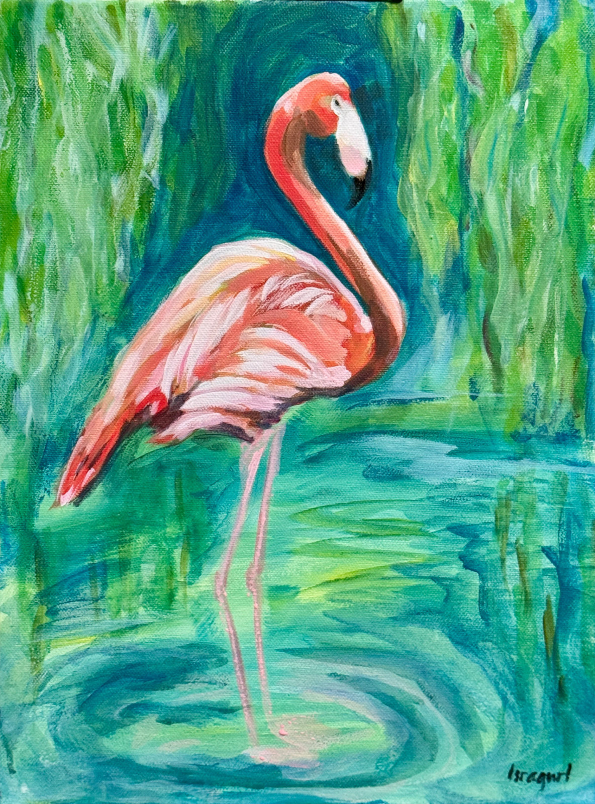 Flamingo Original Signed Acrylic Painting on Canvas 12×16 Wall Art