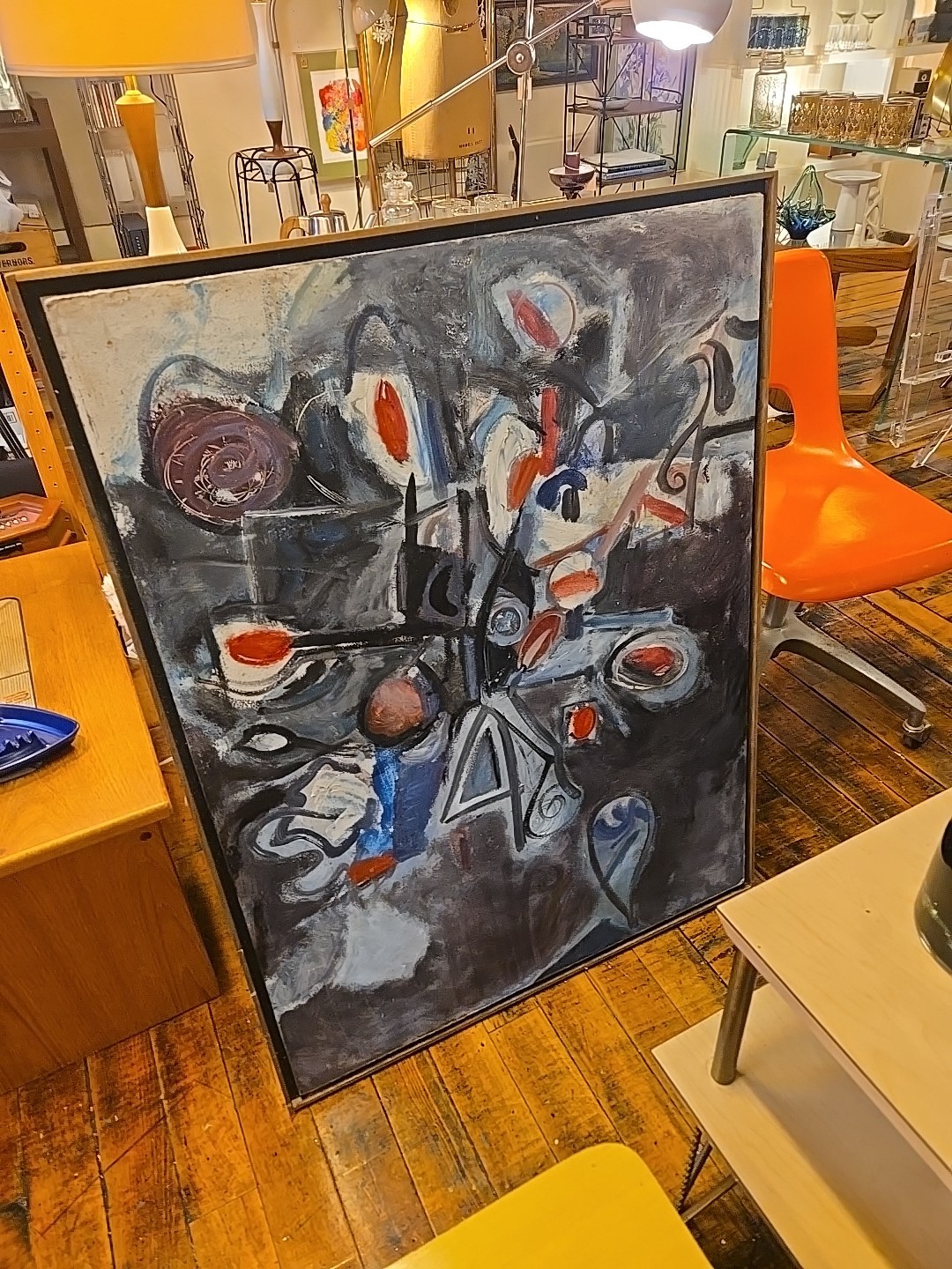 MCM Abstract Expressionist Oil On Masonite Signed Cohen 1950 Framed 29×39