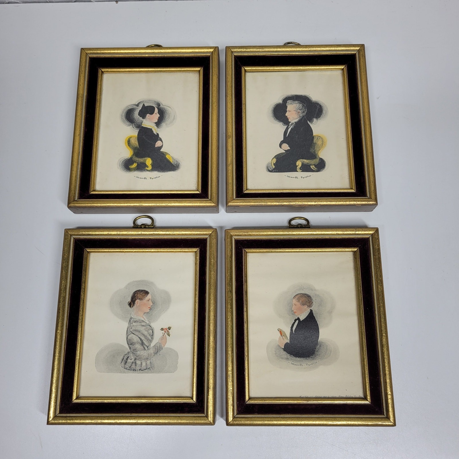 VTG Ellsworth Painter Family Portraits Miniature Hand Colored Watercolor 1940’s