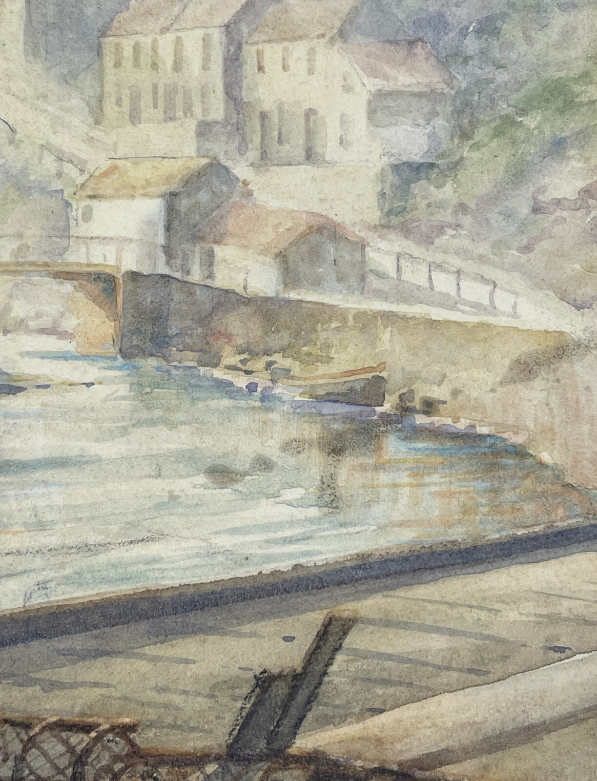 Antique Watercolor Painting Fred E. Graham Listed Artist Fishing Boat Traps