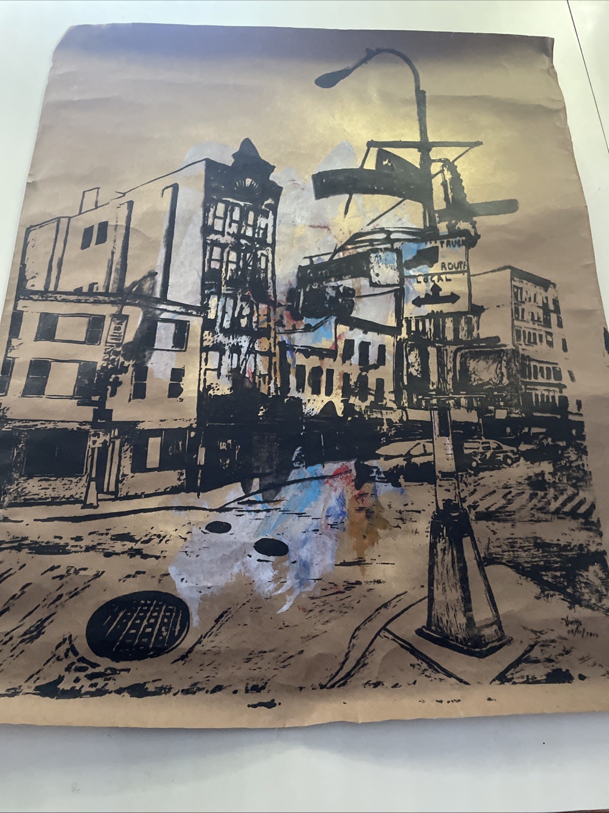Original Media Painting 29.5” X 24” 125th Street Harlem NYC. Artwork. Signed