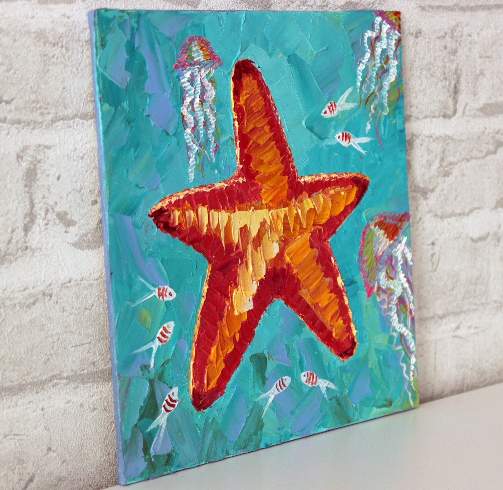 Original Oil Canvas Painting «Bright Starfish» Art by Ukrainian Artist