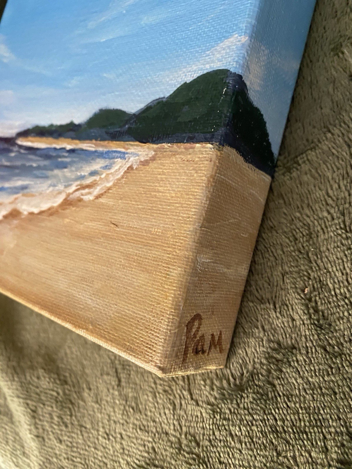 Original Acrylic 6”x6”x 1.5” canvas “Peaceful Beach” Pamela Long Impressionism