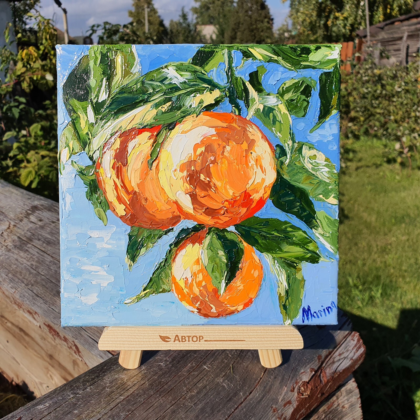 Orange Painting Tree Branch Original Art Citrus Fruit Still Life Small Vegetable