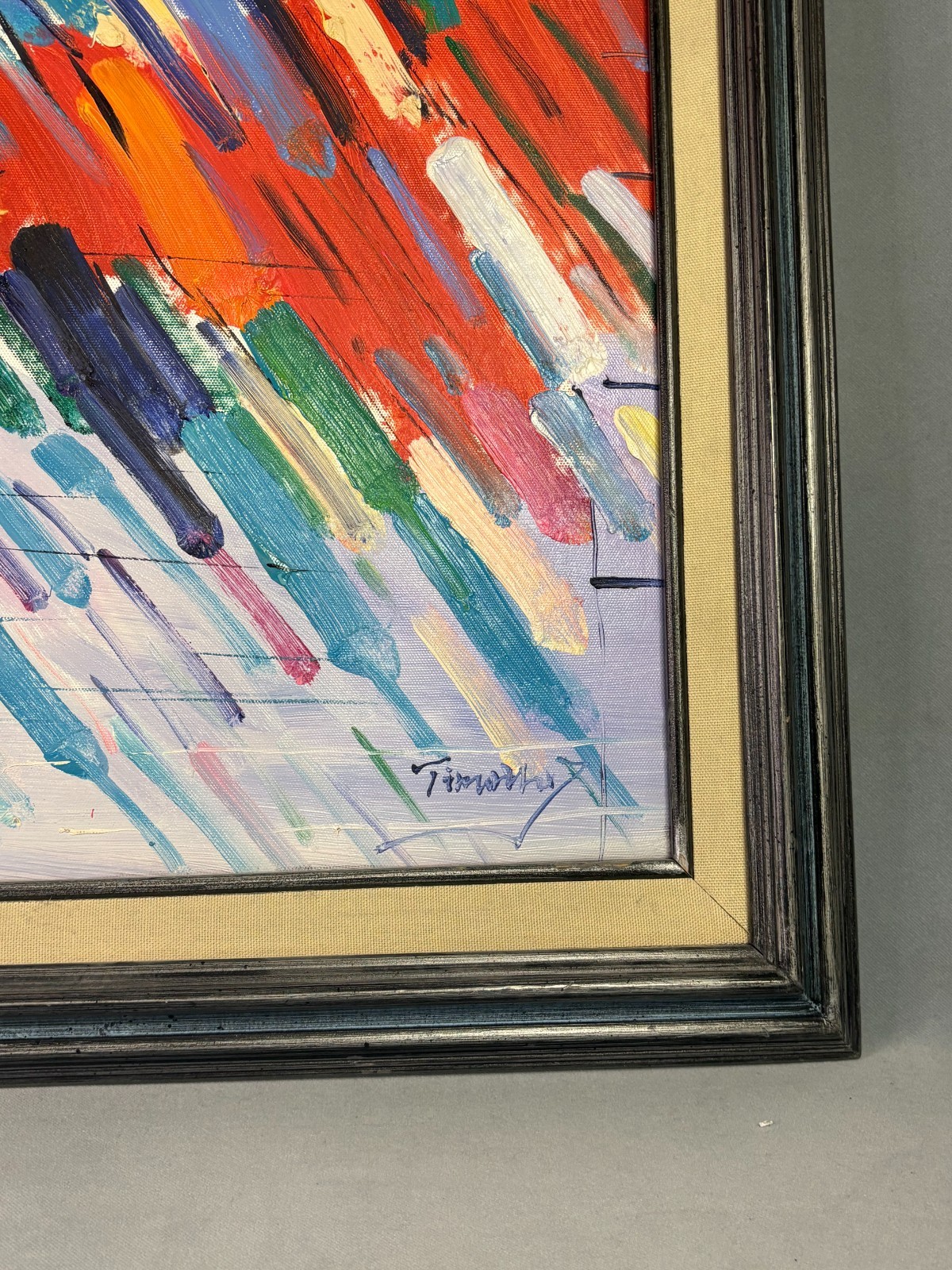 Abstract Expressionist Painting Colorful Impasto Canvas Framed & Signed Timothy