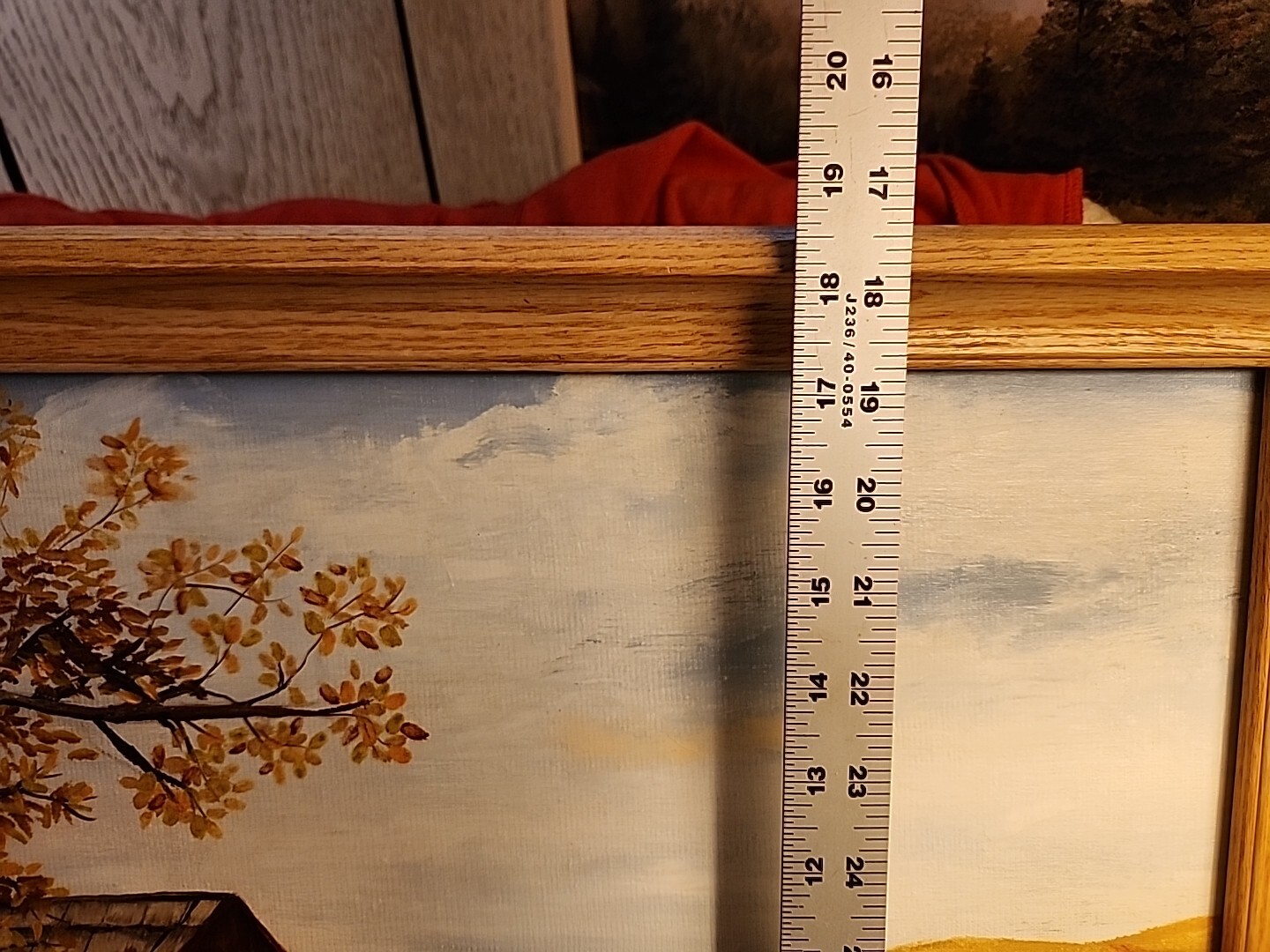 Vtg Wood FRAMED Painting Farm Still Life Wagon Rolling Hills Art Picture Signed