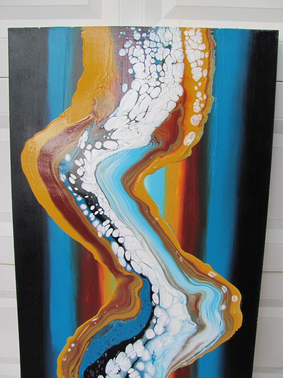 ORIGINAL FLUID ABSTRACT LARGE DUSK SIGNED BY DEZ ACRYLIC PAINTING MULTI COLOR
