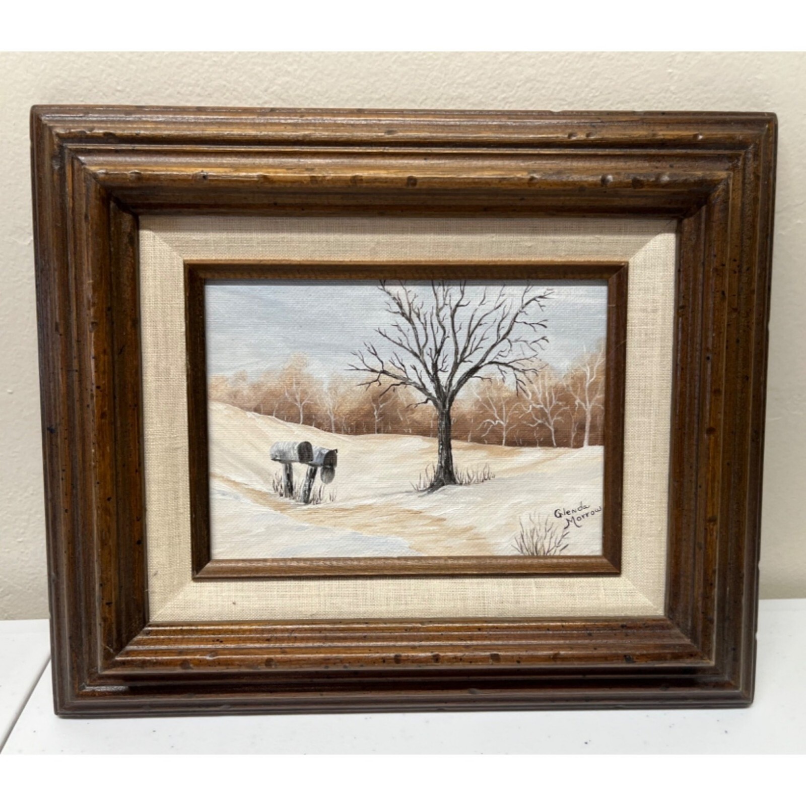 Canvas Oil Painting Snow Landscape Trees Rural Mailbox Signed 5×7 Framed 10×12