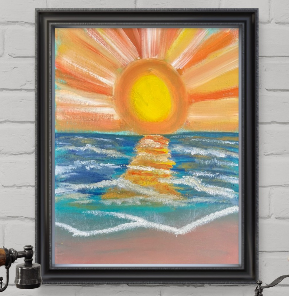Messa Original Art: Beach Sunrise: 11×14 Neo Expressionism Artwork on Canvas