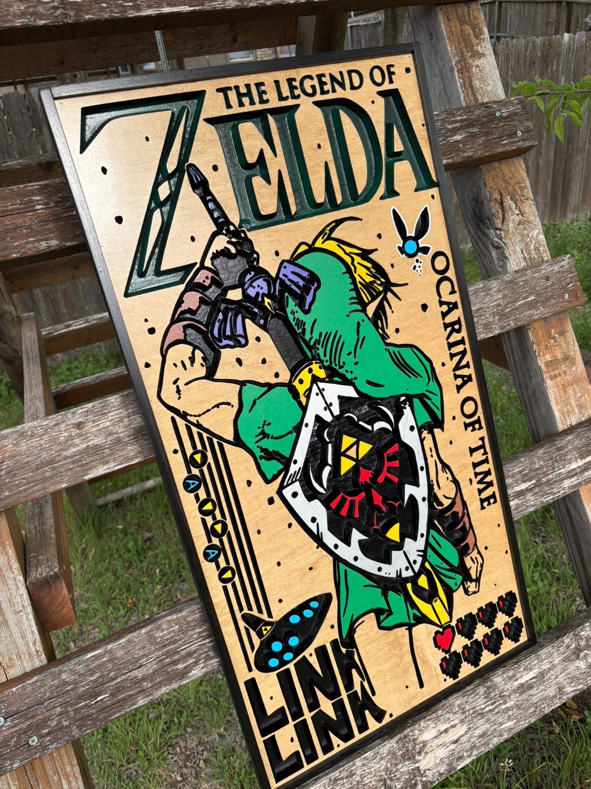Legend of Zelda Ocarina of Time, Zelda, Video game, Link, Nintendo 64, wood art
