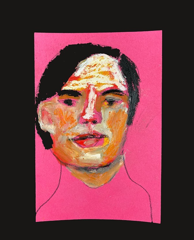 Portrait Painting Naive 4×6 Expressive Wall Art Pink Wistful Woman Miz Katie