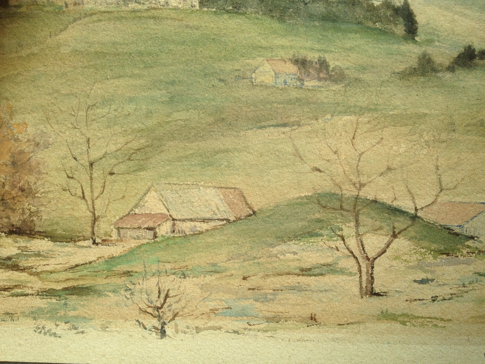 Aquarell Landschaft Mit Schneebedeckten Bergen