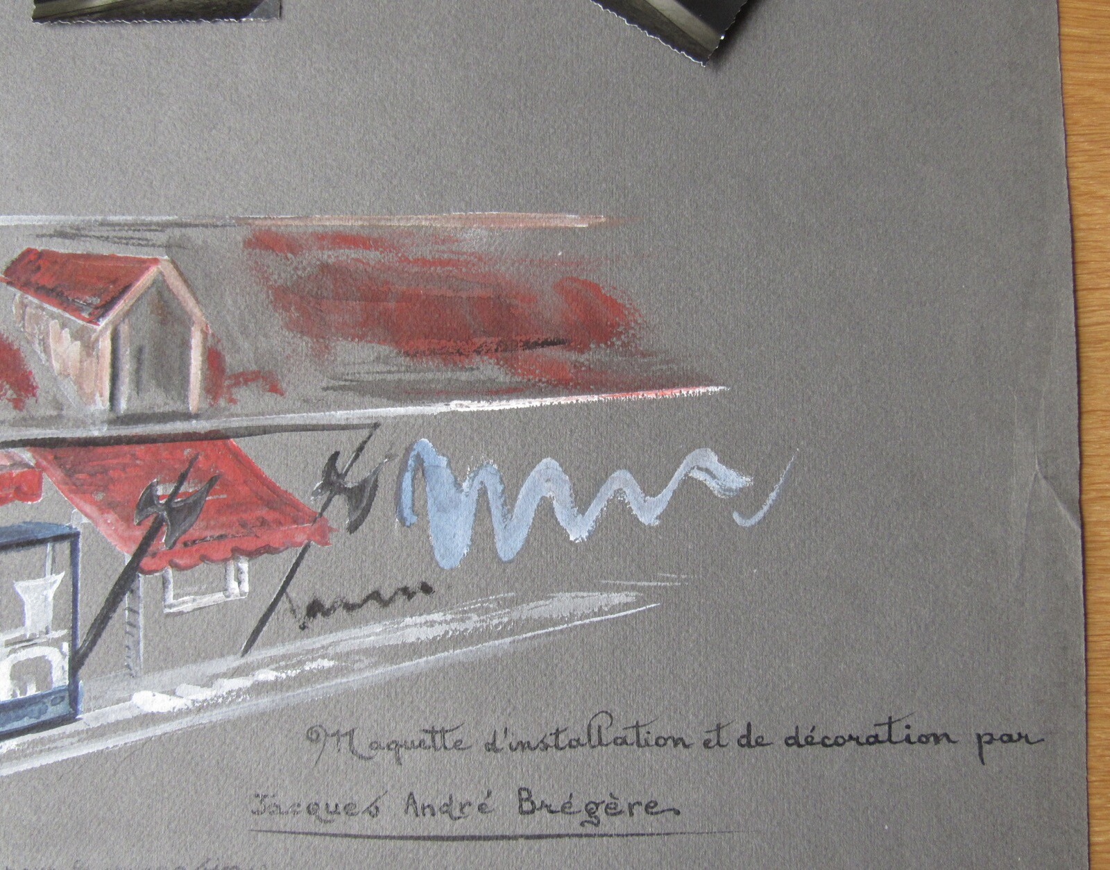 Opera Decor Gouache Drawing Signed by Jacques André Brégère set design painting