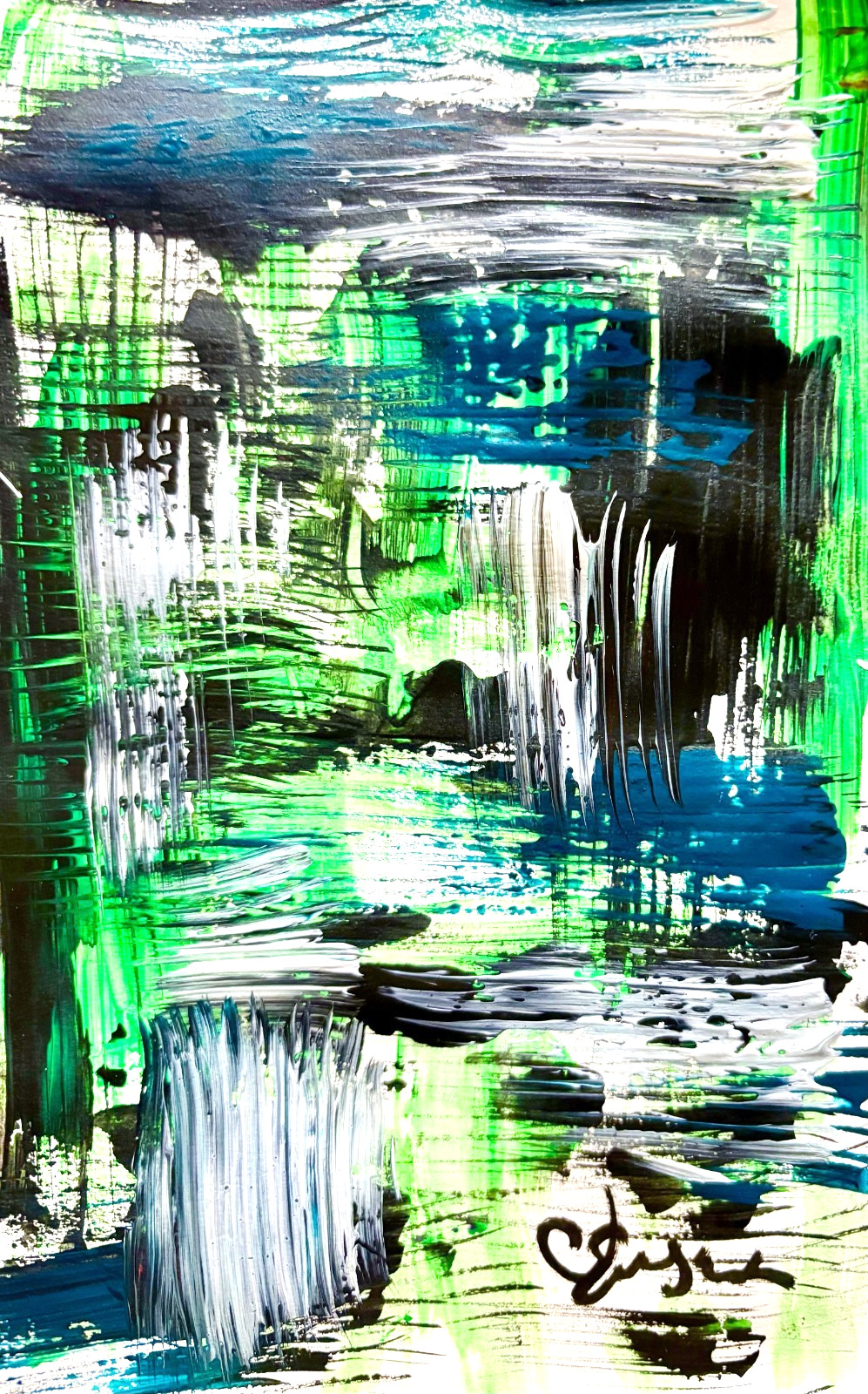 Guajardo Art: Emerald Stone 9X6 Paper Vibrant Colorful Abstract