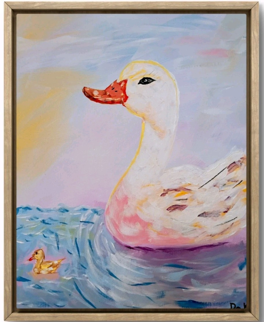 Mama Duck 11×14 Canvas Original Art Expressionism Abstract Animals Kids Home