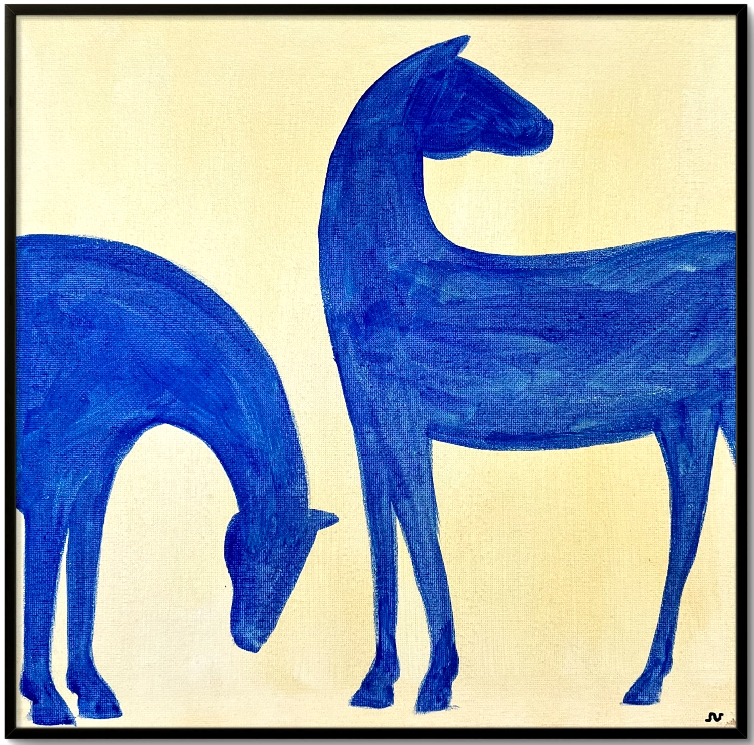 Blue Horses Original Acrylic Painting Minimalist Equine Art 12×12 Sienna Gold