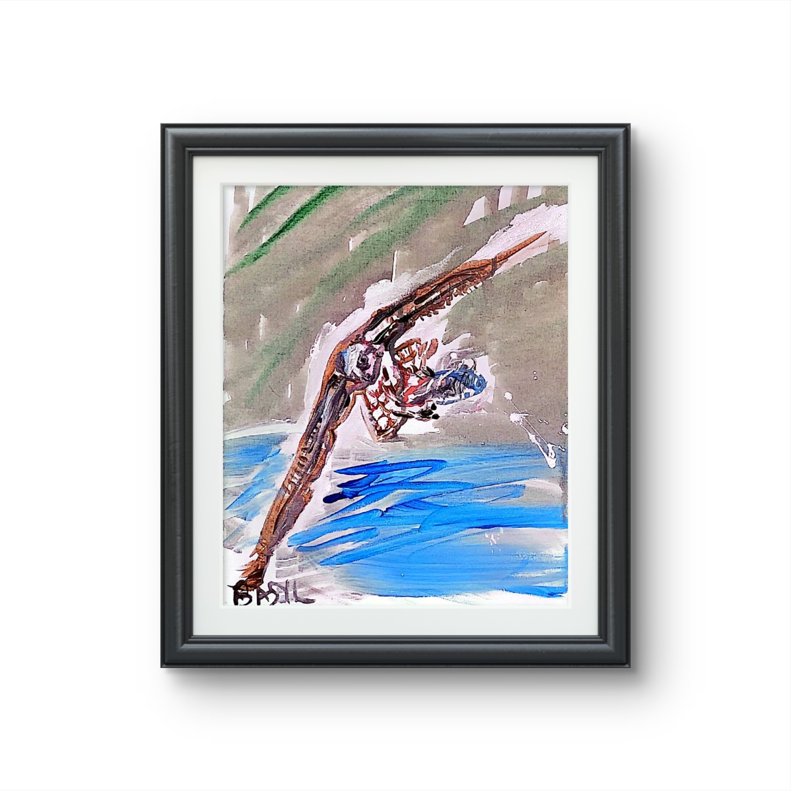 Redtail Hawk With Fish Original Expressionism Acrylic Abstract Canvas 11×14