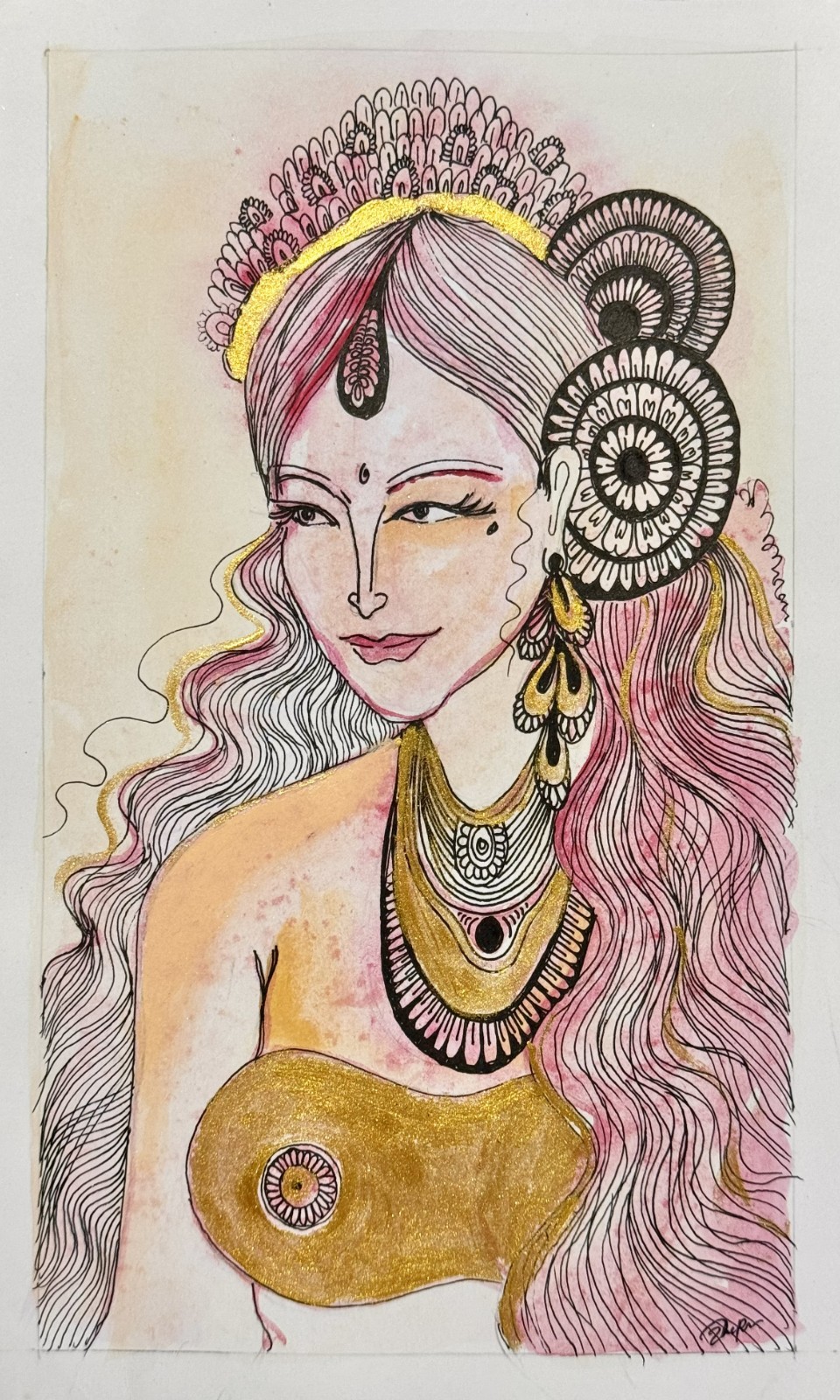 Sri Lankan Style Enigmatic Goddess Hand Painting wall Art Bohemian Deco