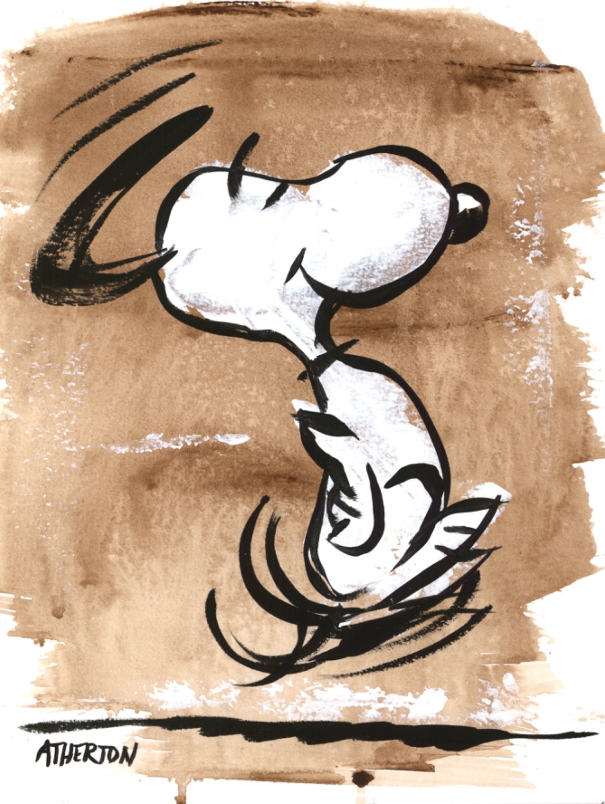 Original Dancing Dog Painting Whimsical Cartoon Art Acrylic «Snoopy Dance 3»