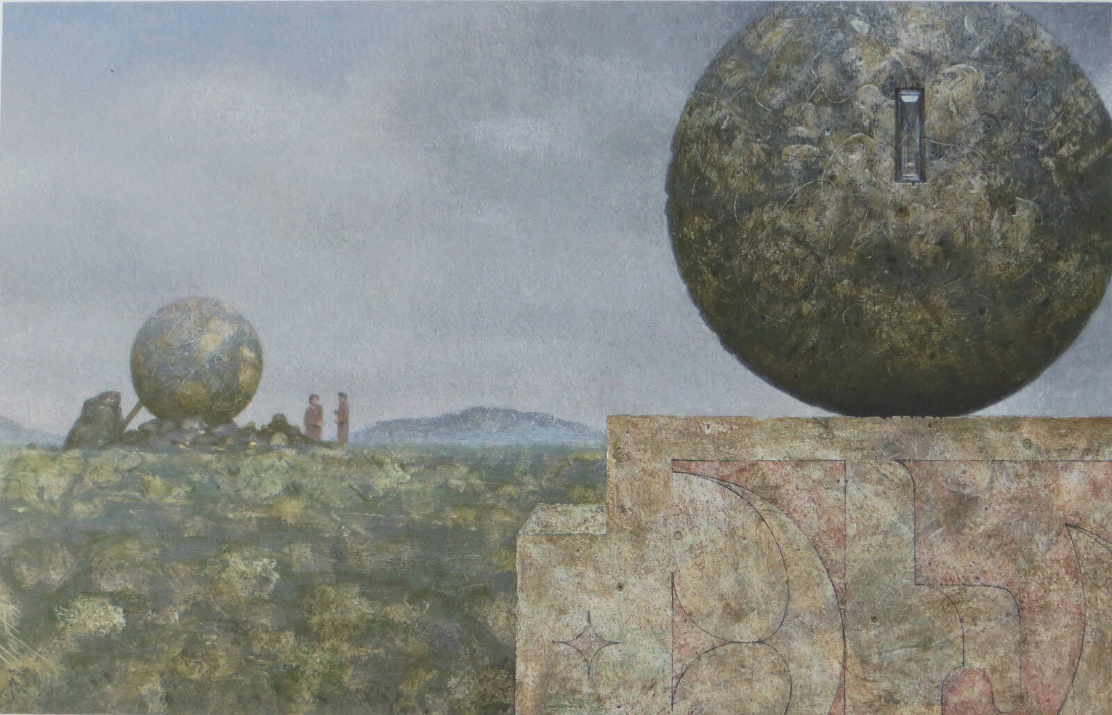 Clayton Anderson – Surrealist, Visionary Painting – Landscape with Two Spheres