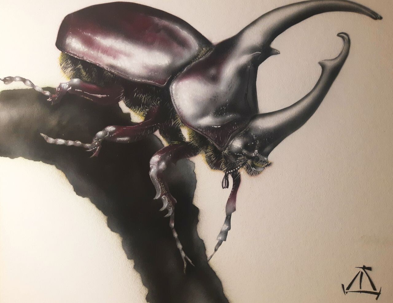 Decorative acrylic painting on cardboard «Stag beetle»