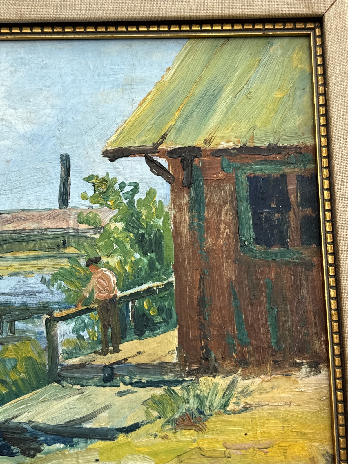 ANTIQUE PAINTING IMPRESSIONISM REGIONALISM MARINA NAUTICAL PORT BOAT DOCK OLD