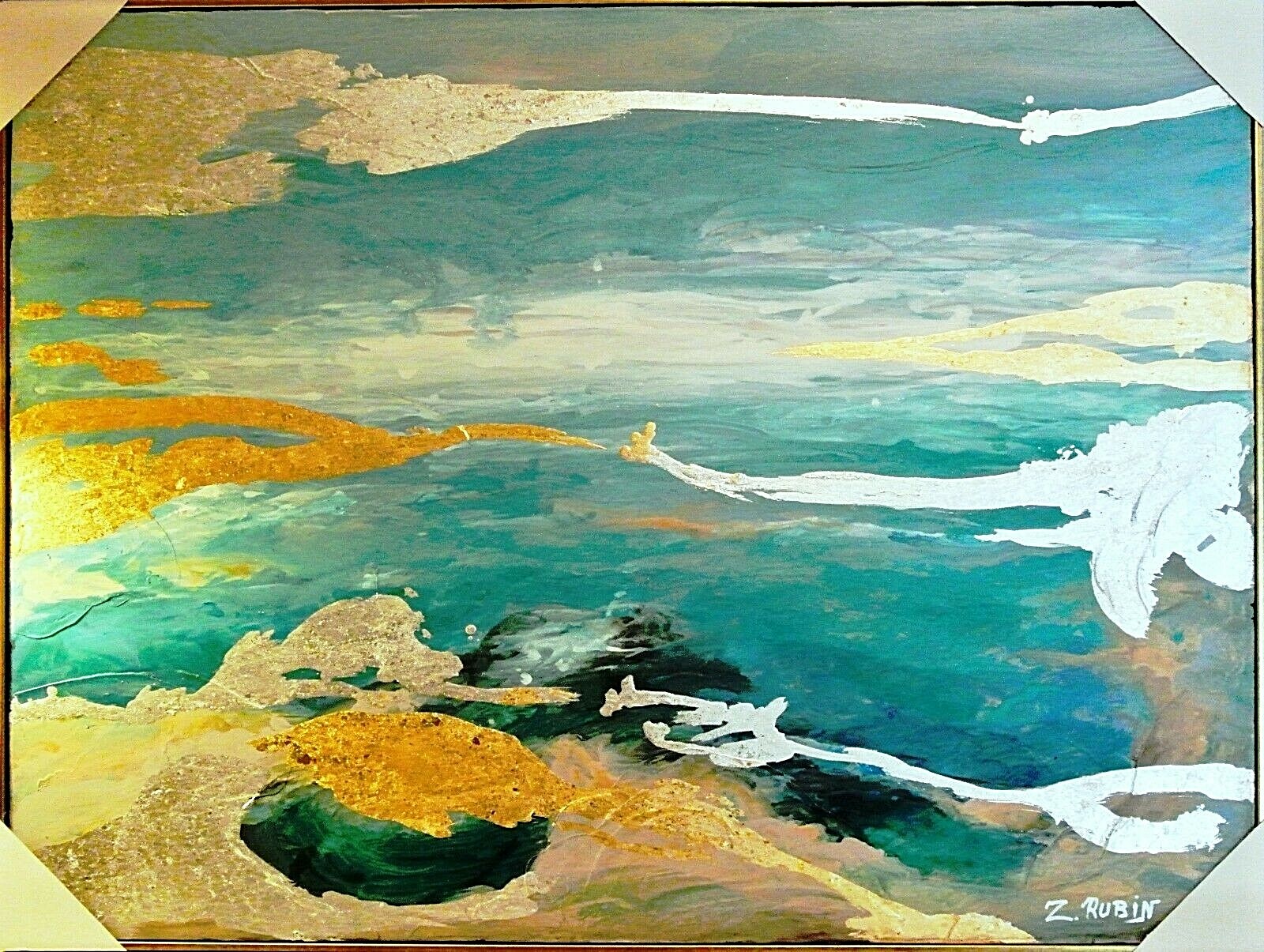 Z.Rubin-«Golden Sunrise»-Framed ORIG Oil/Mix Media/Canvas/Signed/48″x 36″