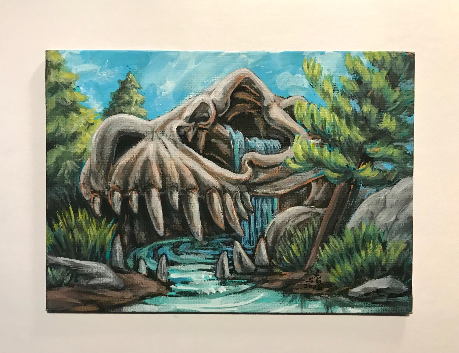 “Sharptooth Cave” painting on canvas hand painted acrylic 5×7 united states