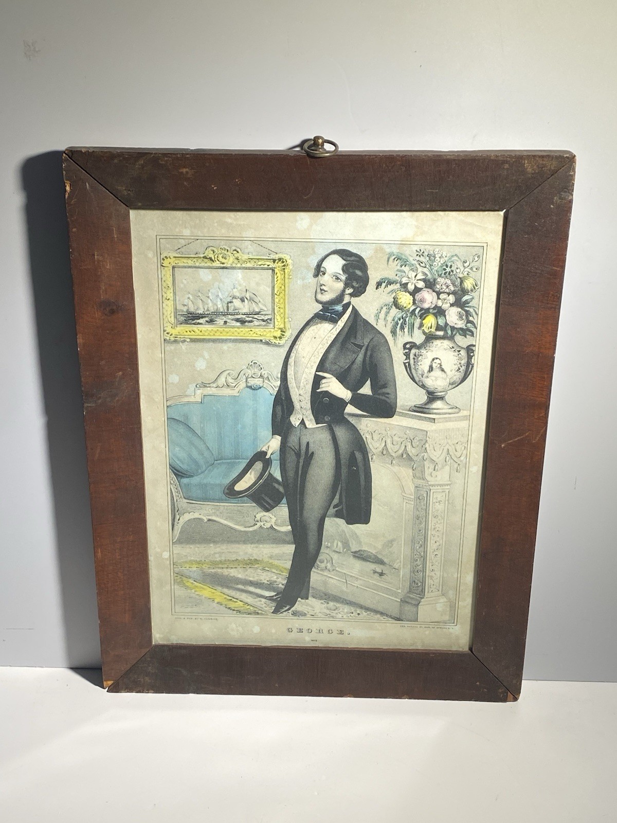 Original N. Currier & Ives George Top hat Ship Painting