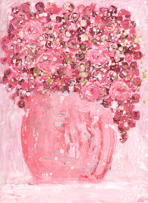 Pink Roses Floral Flower Painting Palette Knife Cottagecore Art Miz Katie