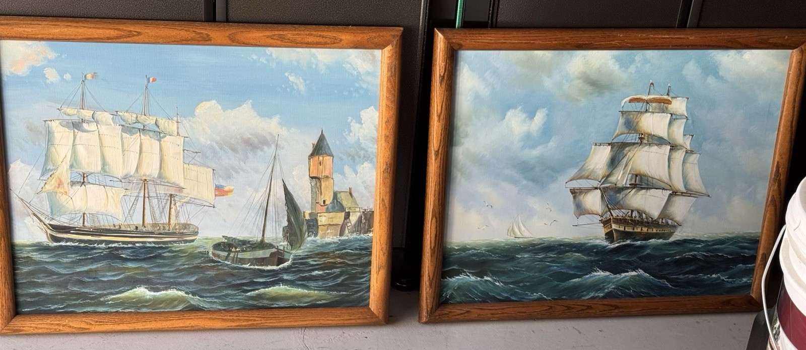 Vintage K. Dossi Nautical Ships Boats Ocean Sea Oil Paintings Framed Signed Set