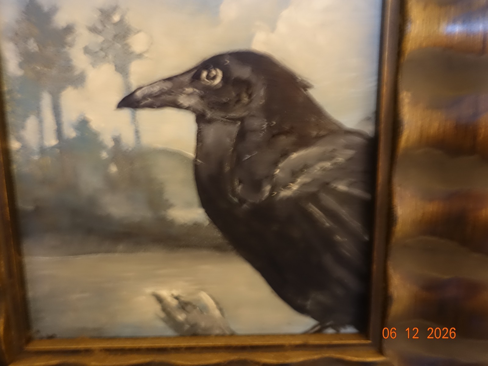 «Crebain» Beautifully Framed, Rare Oil Painting of a Crow, A Spy of Sauraman and