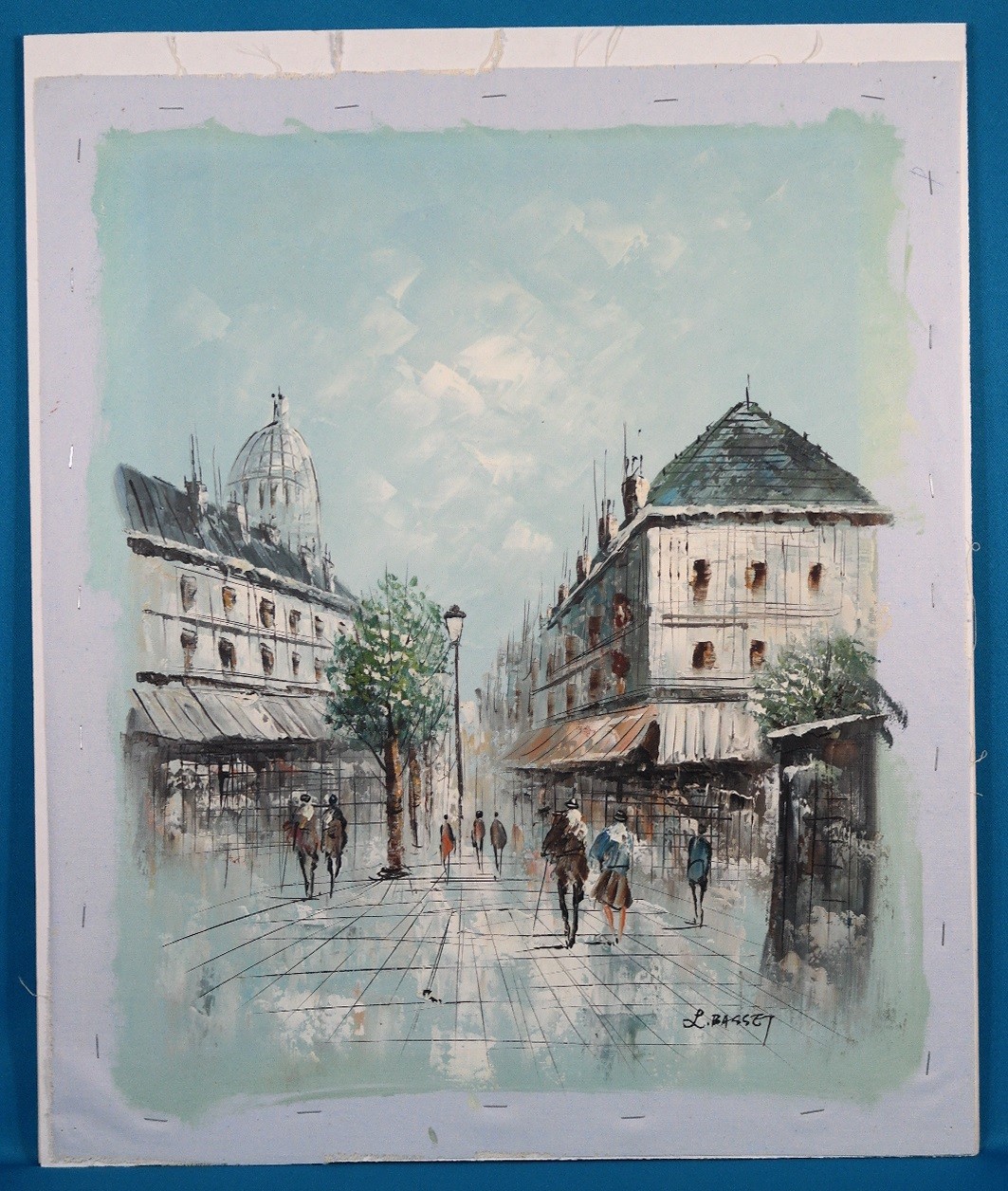 L Basset Untitled Street Scene Painting Acrylic Oil on Canvas