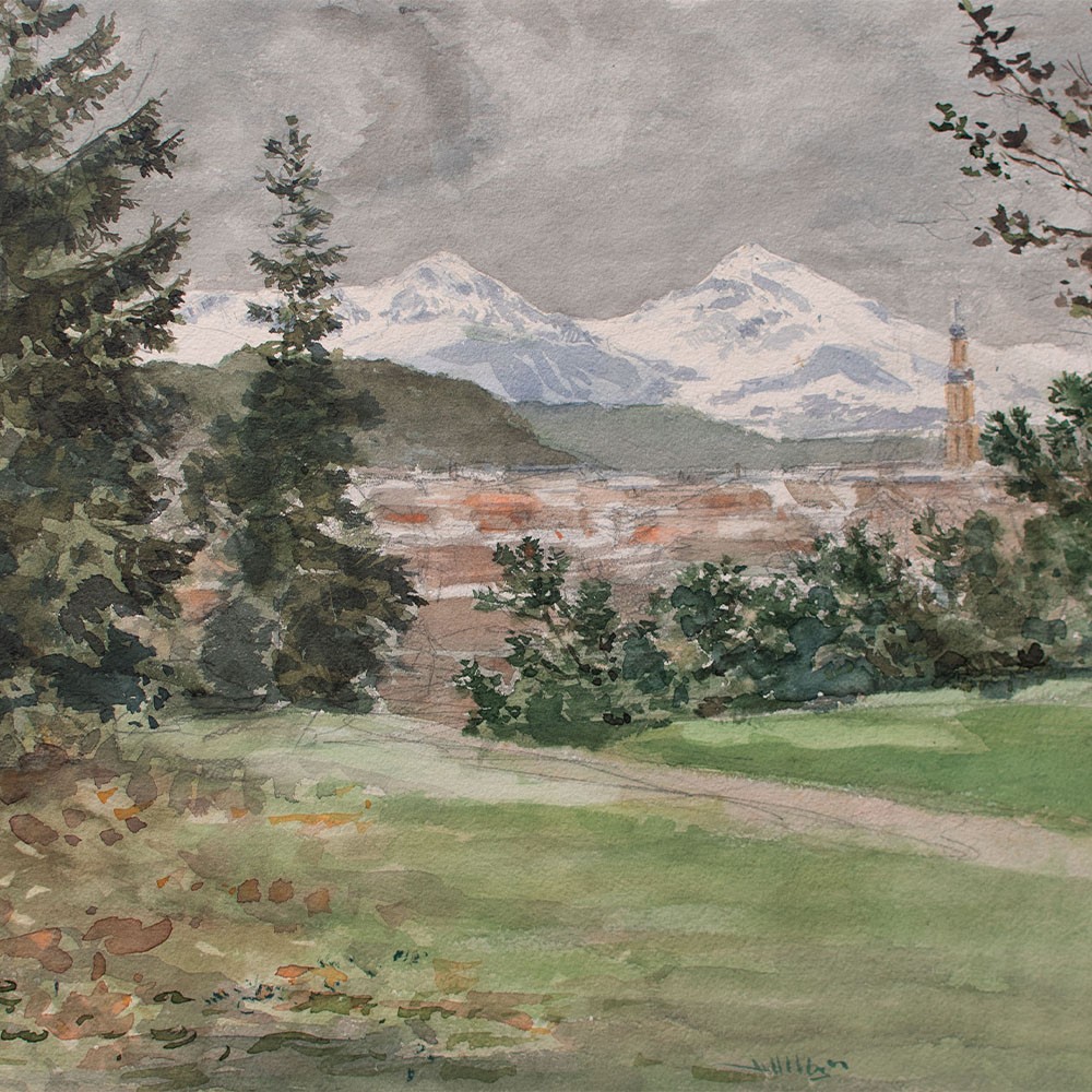 Unknown City View Off Bergen Landscape Watercolour Unsigned Circa 1890