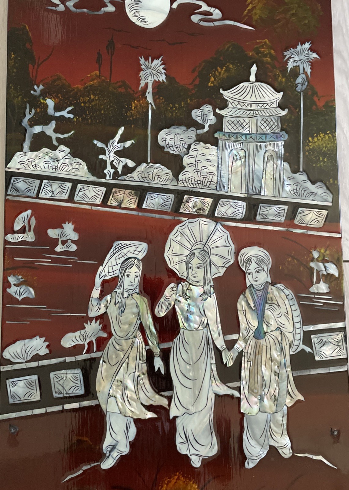 Asian Vietnamese 4 Lacquer Piece Artwork 23″HX45.6″L