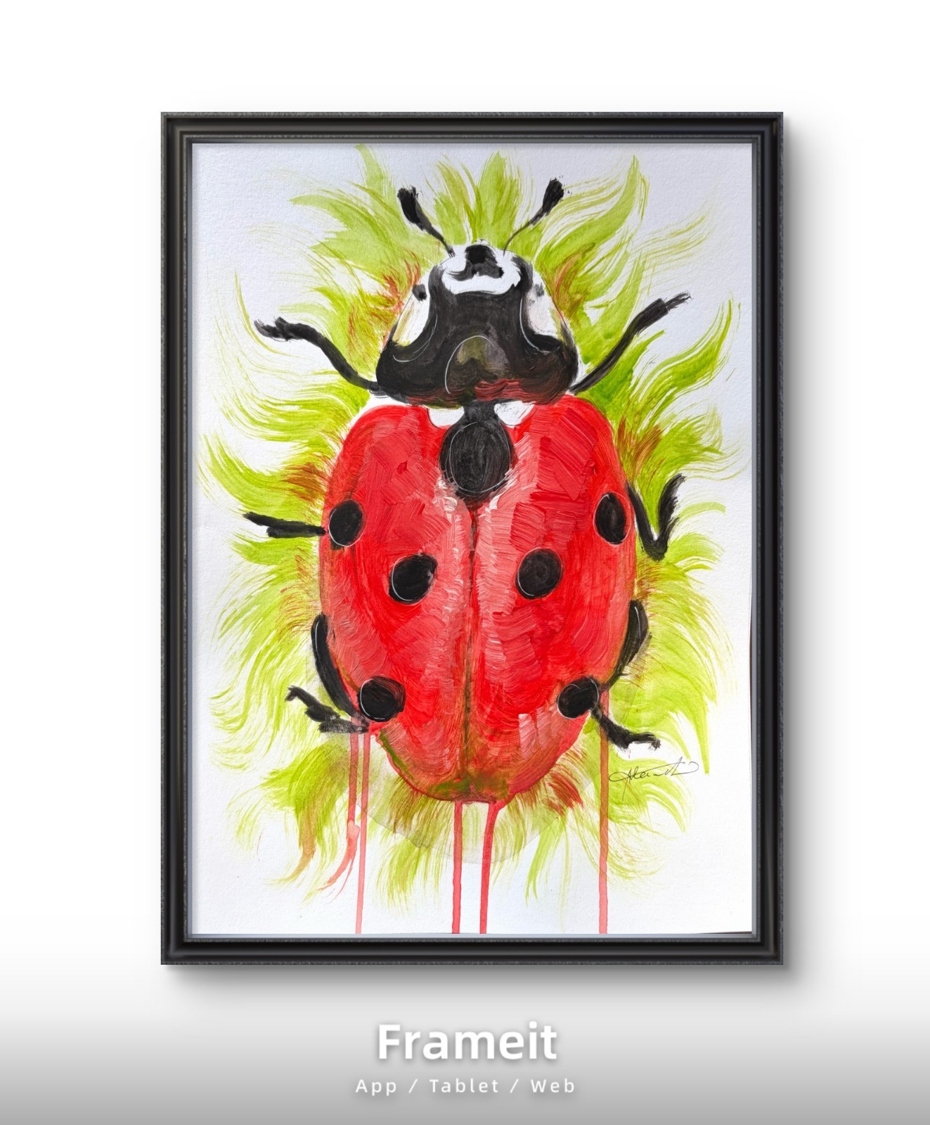 Original Green Ladybug Painting By Alannah Dyer- Acrylic 8×10 in. Beautiful Bugs