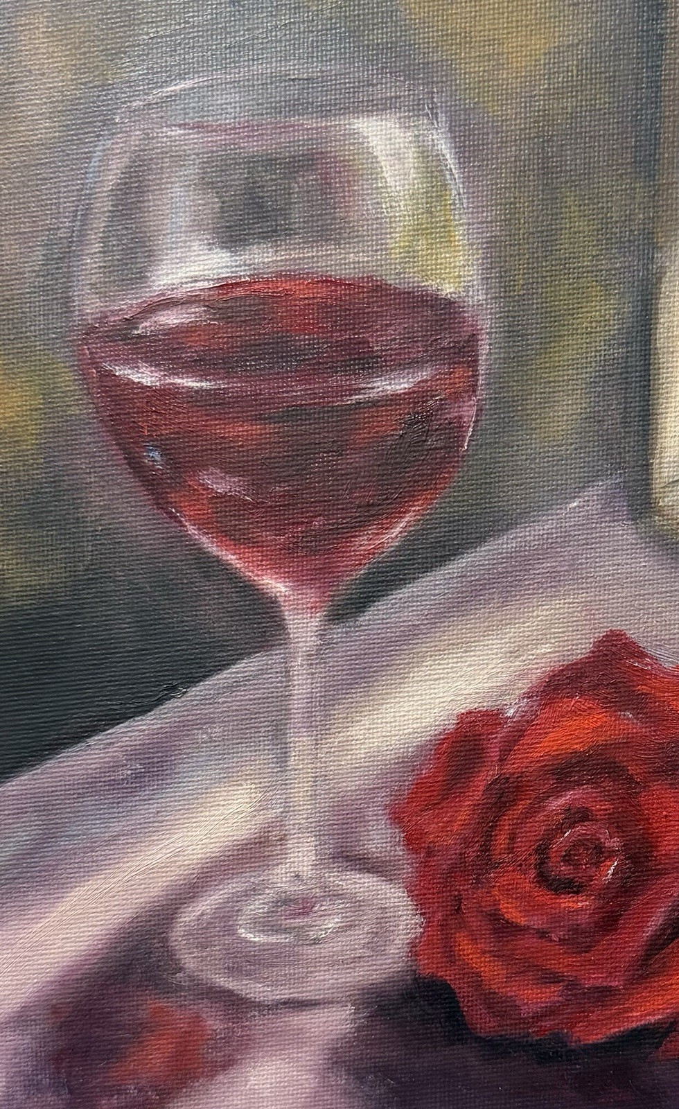 Original Still Life Wine & Rose Oil Painting Signed 8”x10” Canvas Board Unframed