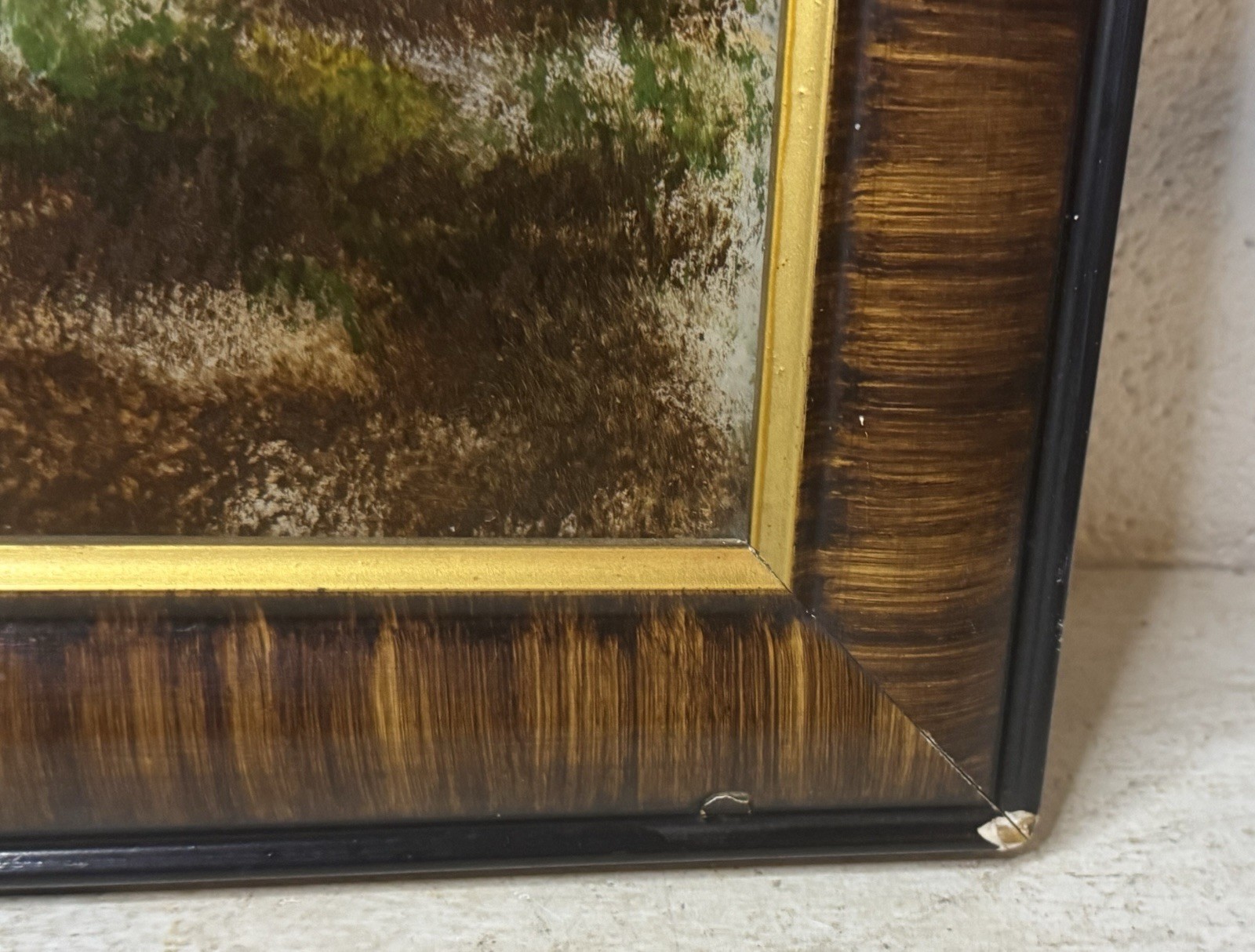 Antique Large Reverse Painted Glass Painting Old Grist Mill Russell Old Frame
